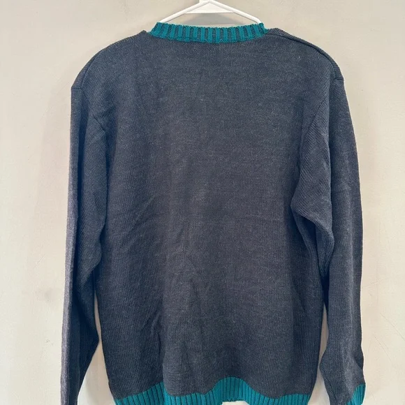 Vintage 80’s/90’s Lucia Gray & Teal Floral Embroidered Cardigan Size Medium